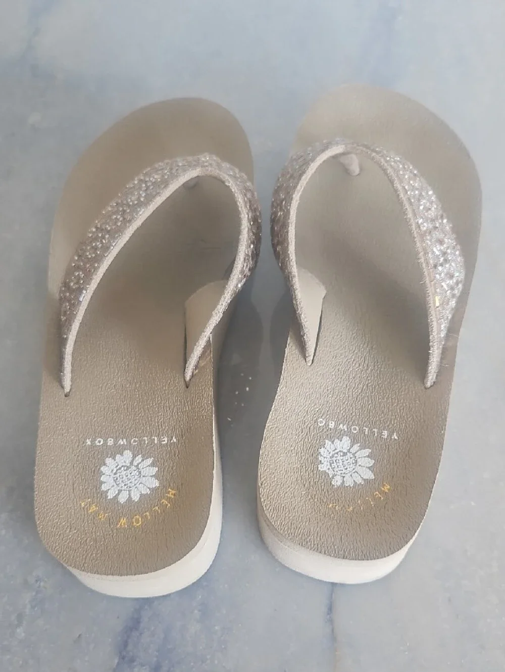 Yellow Box rhinestone‑studded straps